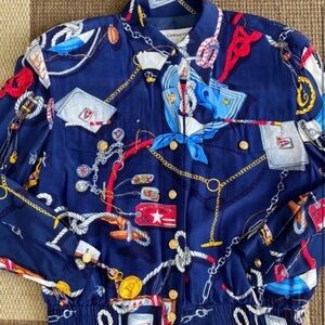 Liz Claiborne Navy Multi-Color Nautical Print Jacket